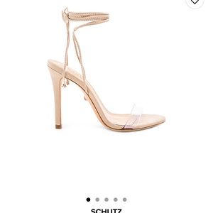 X Revolve tan/clear heels
